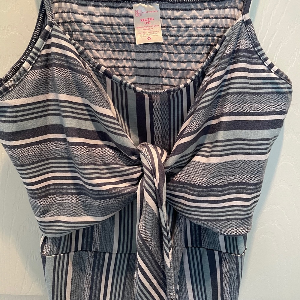 Striped tie front romper